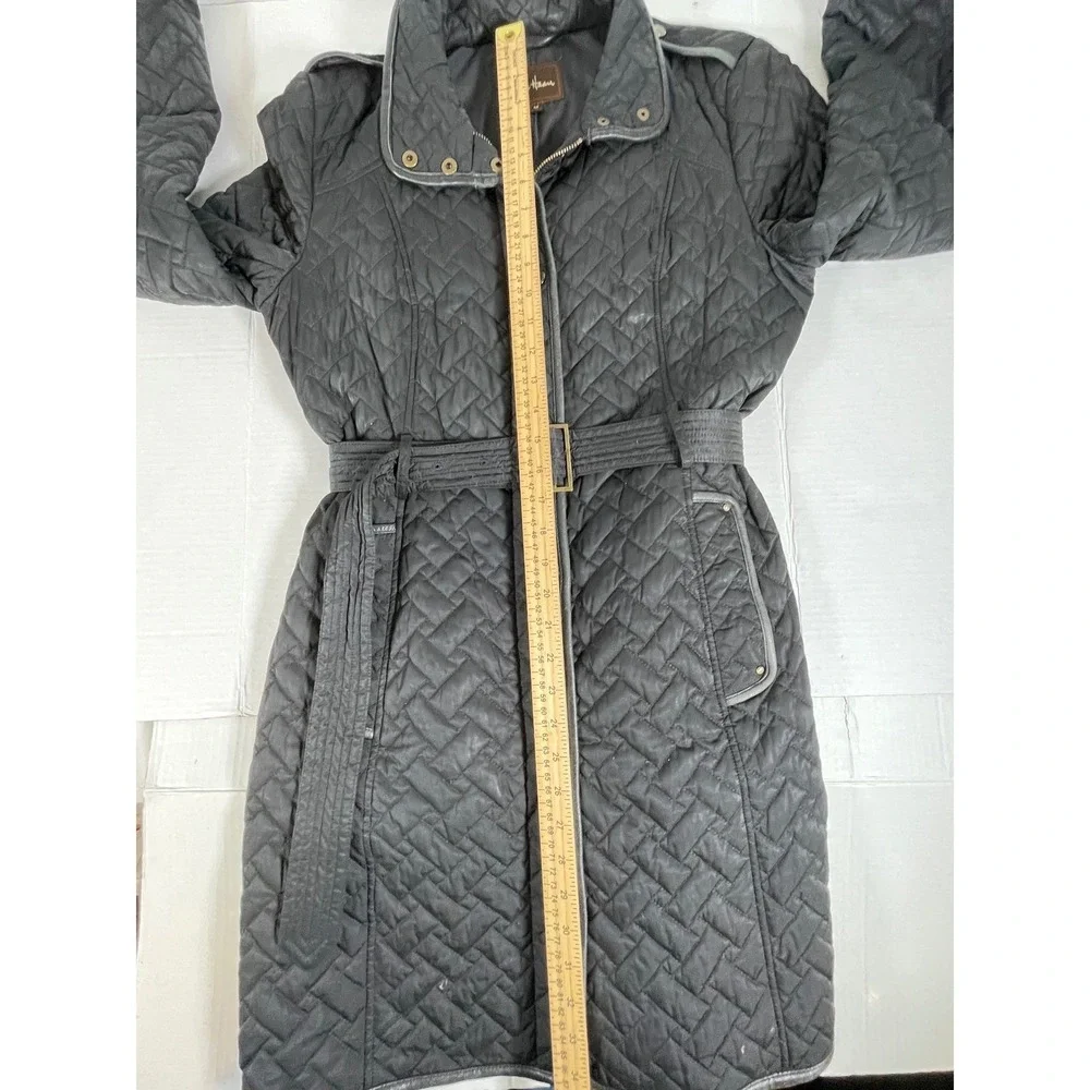 Cole Haan Womens Quilted Trench Coat Belted  Black Lamb Skin Trim‎ Medium